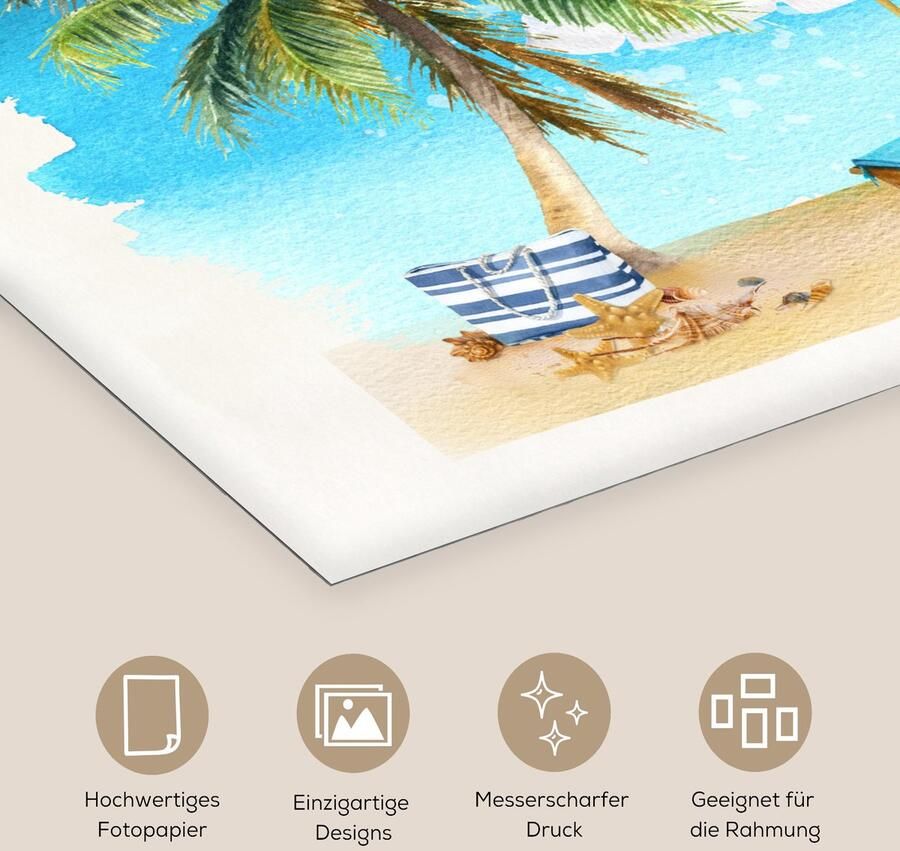 Poster 50x50 cm Strandstoel Parasol Palmboom Posters Kamer decoratie Wanddecoratie woonkamer Muurdecoratie slaapkamer - Foto 2