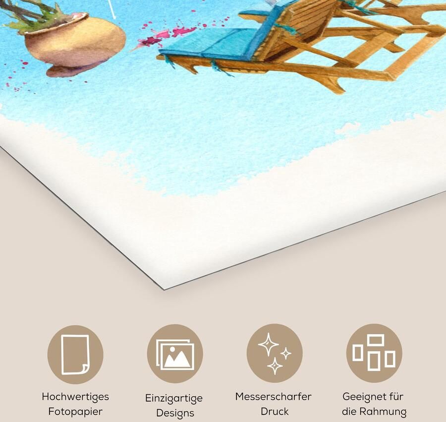 Poster 20x30 cm Strandstoel Bloemen Parasol Tekening Posters Kamer decoratie Wanddecoratie woonkamer Muurdecoratie slaapkamer - Foto 2