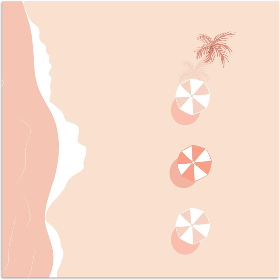 Poster 30x30 cm Strand Parasols Roze Pastel Posters Kamer decoratie Wanddecoratie woonkamer Muurdecoratie slaapkamer - Foto 2
