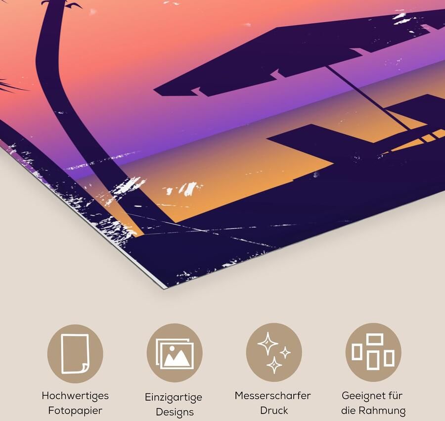PosterMonkey Poster Strandstoel Parasol Nacht Waterverf 30x30 cm - Foto 2