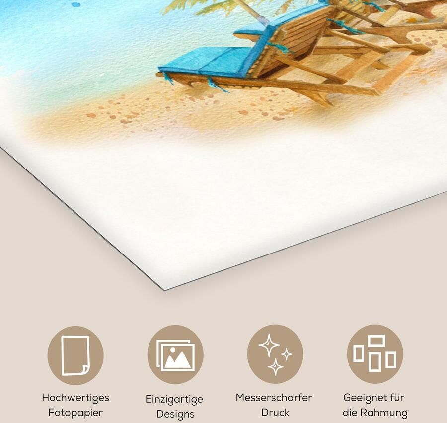 Poster 20x30 cm Strandstoel Parasol Palmboom- Zee Posters Kamer decoratie Wanddecoratie woonkamer Muurdecoratie slaapkamer - Foto 2