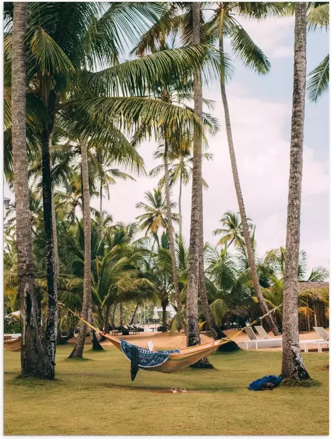 Poster Glanzend – Hangmat tussen Palmbomen 60x80 cm Foto op Posterpapier met Glanzende Afwerking