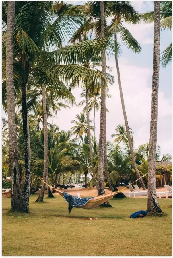 Poster Glanzend – Hangmat tussen Palmbomen 80x120 cm Foto op Posterpapier met Glanzende Afwerking
