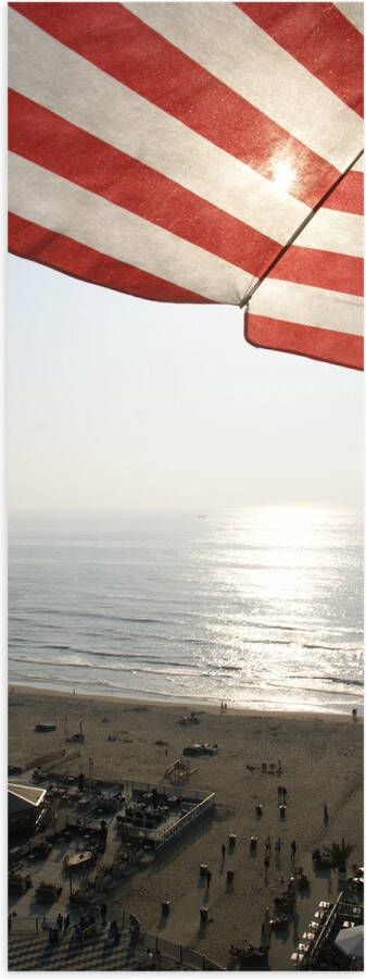 Poster Glanzend – Strand Zee Zand Parasol Mensen Strandtent Zon 20x60 cm Foto op Posterpapier met Glanzende Afwerking