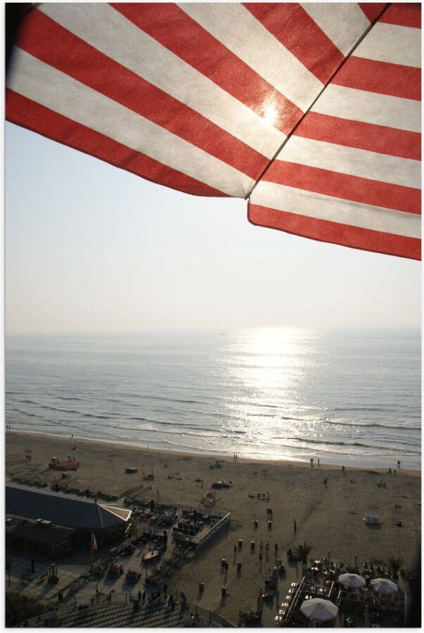 Poster Glanzend – Strand Zee Zand Parasol Mensen Strandtent Zon 60x90 cm Foto op Posterpapier met Glanzende Afwerking