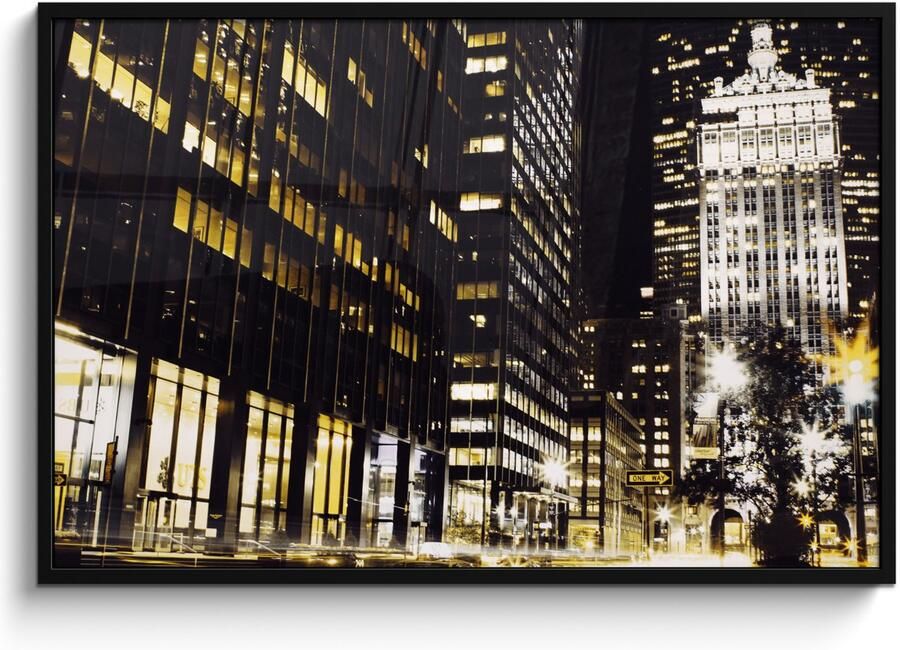 Poster in lijst Fotolijst 120x80 cm Posters New York Lamp Nacht Posterlijst zwart Decoratie Wanddecoratie woonkamer Muurdecoratie slaapkamer - Foto 3
