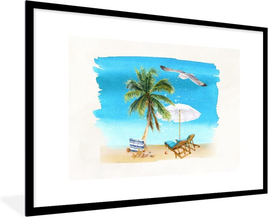 Poster in lijst Fotolijst 120x80 cm Posters Strandstoel Parasol Palmbomen Strand Posterlijst zwart Decoratie Wanddecoratie woonkamer Muurdecoratie slaapkamer - Foto 3