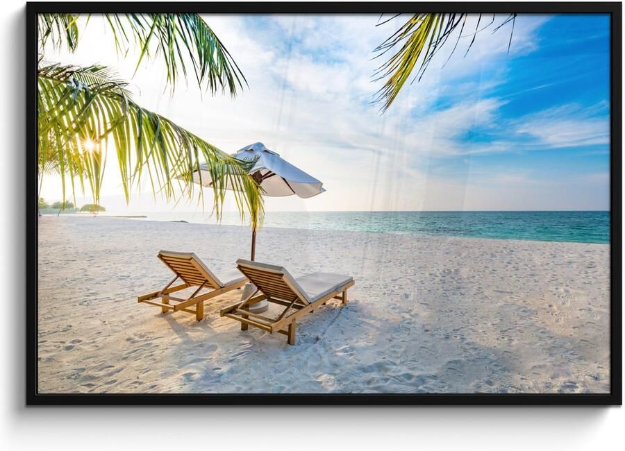 Poster in lijst Fotolijst 120x80 cm Posters Strandstoel Parasol Zonsondergang Posterlijst zwart Decoratie Wanddecoratie woonkamer Muurdecoratie slaapkamer - Foto 3