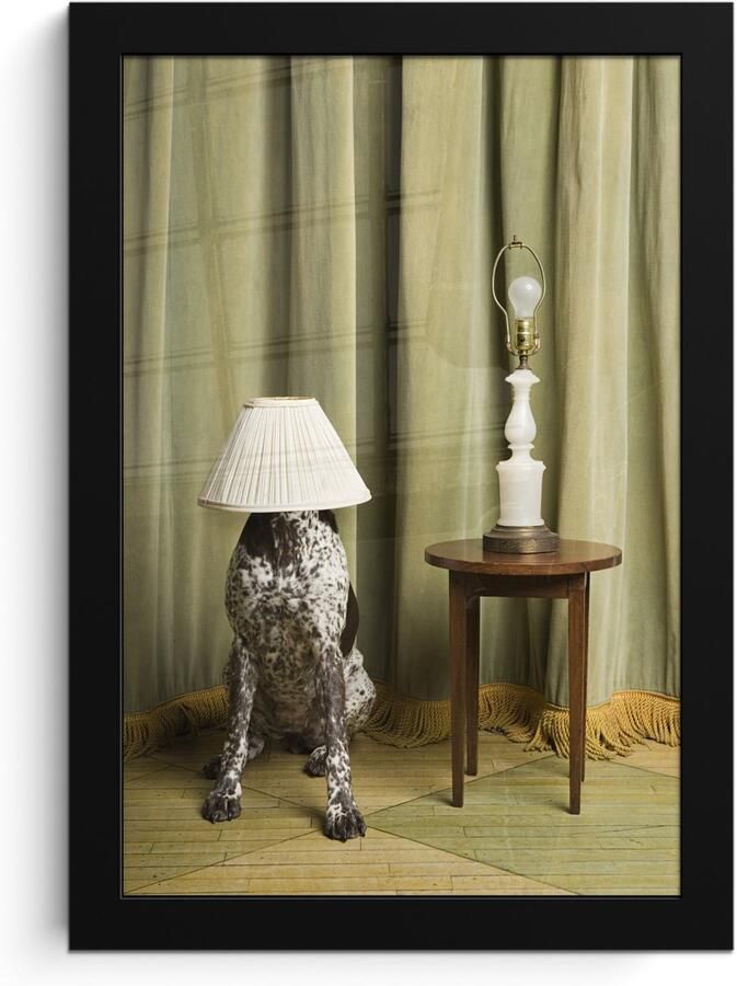 Poster in lijst Fotolijst 20x30 cm Posters Hond met een lampenkap op zijn hoofd Posterlijst zwart Decoratie Wanddecoratie woonkamer Muurdecoratie slaapkamer - Foto 2