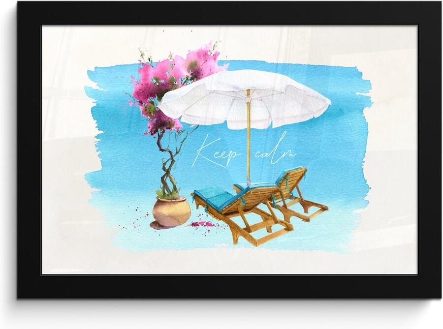 Poster in lijst Fotolijst 30x20 cm Posters Strandstoel Bloemen Parasol Waterverf Posterlijst zwart Decoratie Wanddecoratie woonkamer Muurdecoratie slaapkamer - Foto 2
