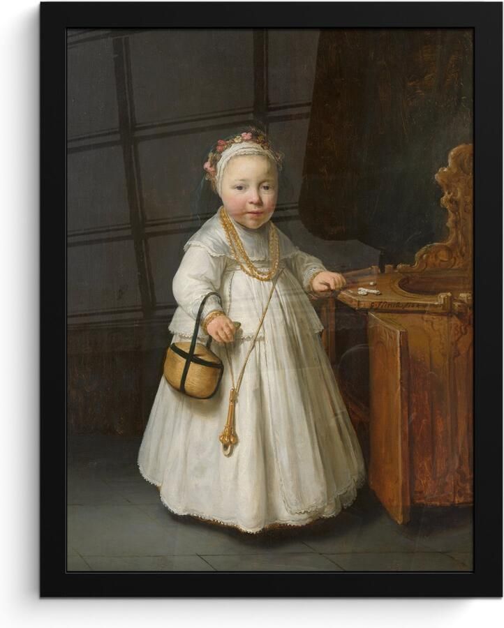 Poster in lijst Fotolijst 30x40 cm Posters Meisje bij een kinderstoel Schilderij van Govert Flinck Posterlijst zwart Decoratie Wanddecoratie woonkamer Muurdecoratie slaapkamer - Foto 2