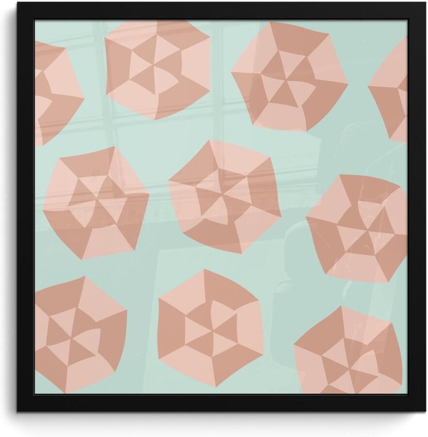 Poster in lijst Fotolijst 40x40 cm Posters Zomer Parasols Blauw Posterlijst zwart Decoratie Wanddecoratie woonkamer Muurdecoratie slaapkamer - Foto 2
