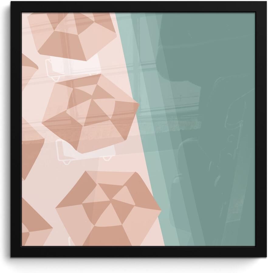 Poster in lijst Fotolijst 40x40 cm Posters Zomer Strandparasols Zee Posterlijst zwart Decoratie Wanddecoratie woonkamer Muurdecoratie slaapkamer - Foto 2