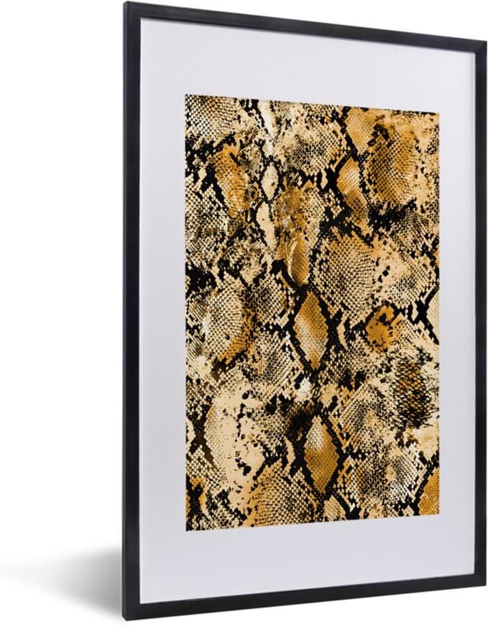 Poster in lijst Fotolijst 40x60 cm Posters Dierenhuid Slang Goud Posterlijst zwart Decoratie Wanddecoratie woonkamer Muurdecoratie slaapkamer