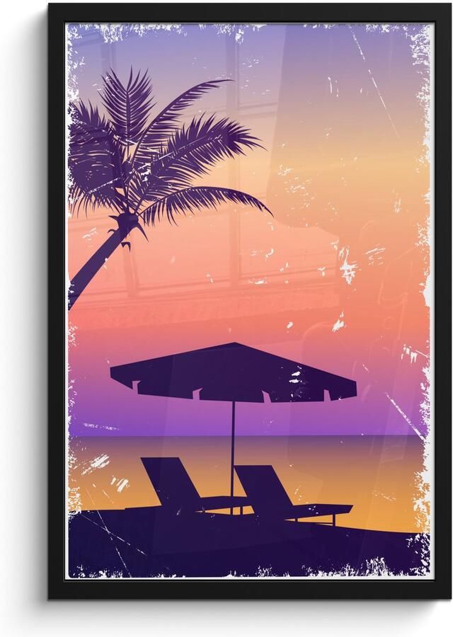 Poster in lijst Fotolijst 40x60 cm Posters Strandstoel Parasol Lucht Zomer Posterlijst zwart Decoratie Wanddecoratie woonkamer Muurdecoratie slaapkamer - Foto 2