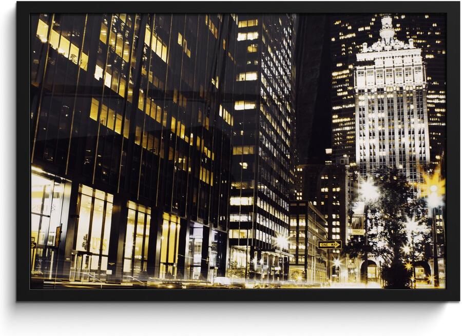 Poster in lijst Fotolijst 60x40 cm Posters New York Lamp Nacht Posterlijst zwart Decoratie Wanddecoratie woonkamer Muurdecoratie slaapkamer - Foto 2