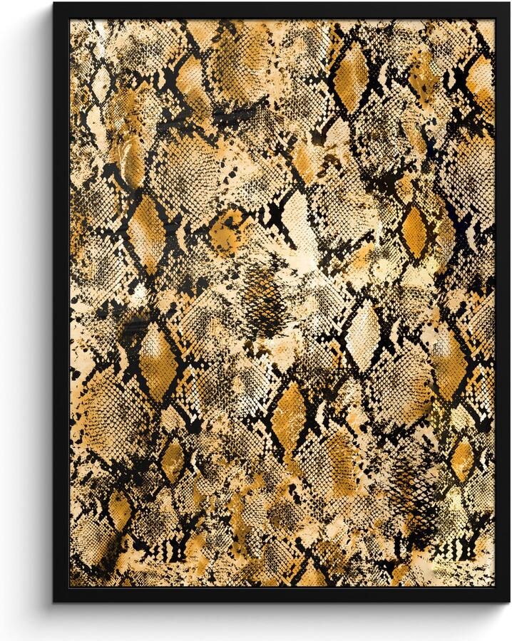 Poster in lijst Fotolijst 60x80 cm Posters Dierenhuid Slang Goud Posterlijst zwart Decoratie Wanddecoratie woonkamer Muurdecoratie slaapkamer - Foto 2