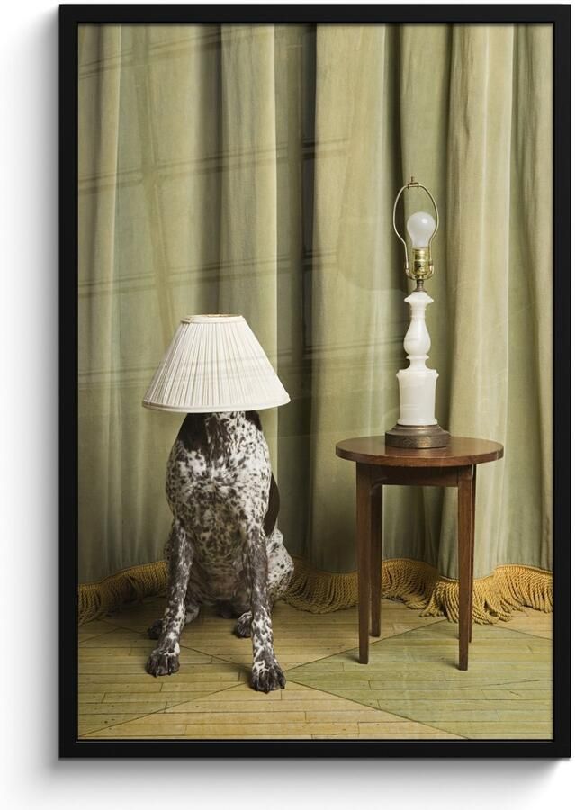 Poster in lijst Fotolijst 60x90 cm Posters Hond met een lampenkap op zijn hoofd Posterlijst zwart Decoratie Wanddecoratie woonkamer Muurdecoratie slaapkamer - Foto 2