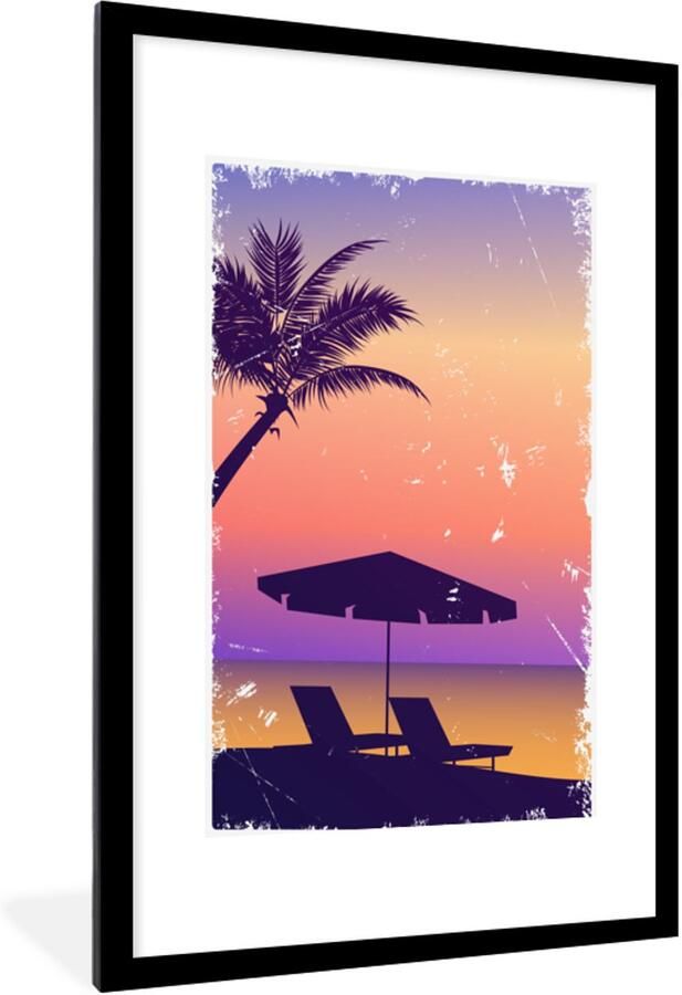 Poster in lijst Fotolijst 60x90 cm Posters Strandstoel Parasol Lucht Zomer Posterlijst zwart Decoratie Wanddecoratie woonkamer Muurdecoratie slaapkamer