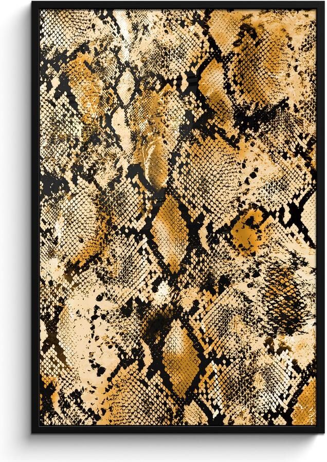Poster in lijst Fotolijst 80x120 cm Posters Dierenhuid Slang Goud Posterlijst zwart Decoratie Wanddecoratie woonkamer Muurdecoratie slaapkamer - Foto 2