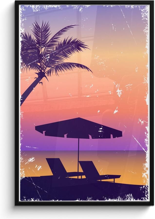 Poster in lijst Fotolijst 80x120 cm Posters Strandstoel Parasol Lucht Zomer Posterlijst zwart Decoratie Wanddecoratie woonkamer Muurdecoratie slaapkamer - Foto 2