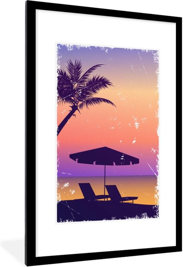 Poster in lijst Fotolijst 80x120 cm Posters Strandstoel Parasol Lucht Zomer Posterlijst zwart Decoratie Wanddecoratie woonkamer Muurdecoratie slaapkamer - Foto 3