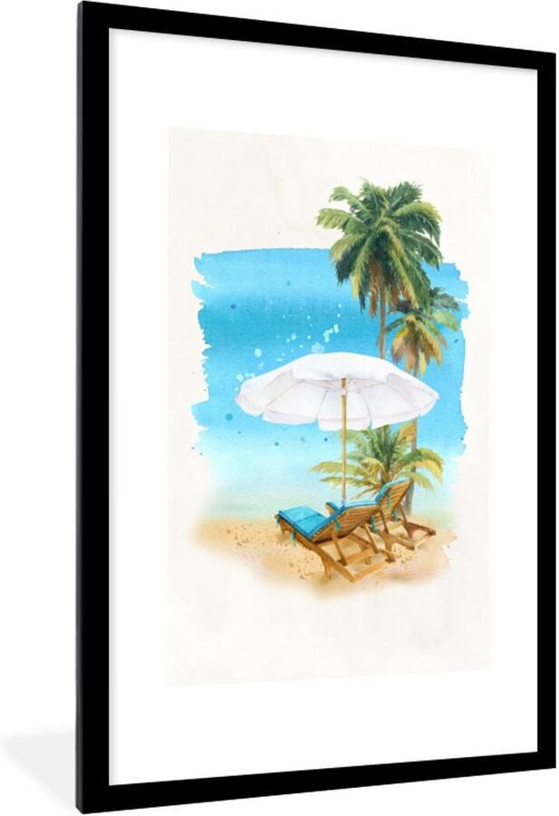 Poster in lijst Fotolijst 80x120 cm Posters Strandstoel Parasol Palmboom- Zee Posterlijst zwart Decoratie Wanddecoratie woonkamer Muurdecoratie slaapkamer - Foto 3