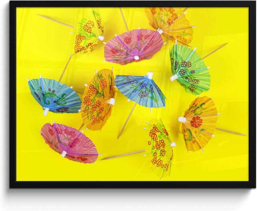 Poster in lijst Fotolijst 80x60 cm Posters Parasols op geel Posterlijst zwart Decoratie Wanddecoratie woonkamer Muurdecoratie slaapkamer - Foto 2