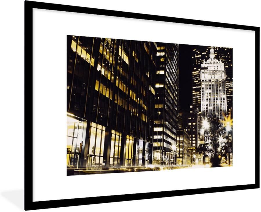 Poster in lijst Fotolijst 120x80 cm Posters New York Lamp Nacht Posterlijst zwart Decoratie Wanddecoratie woonkamer Muurdecoratie slaapkamer - Foto 2