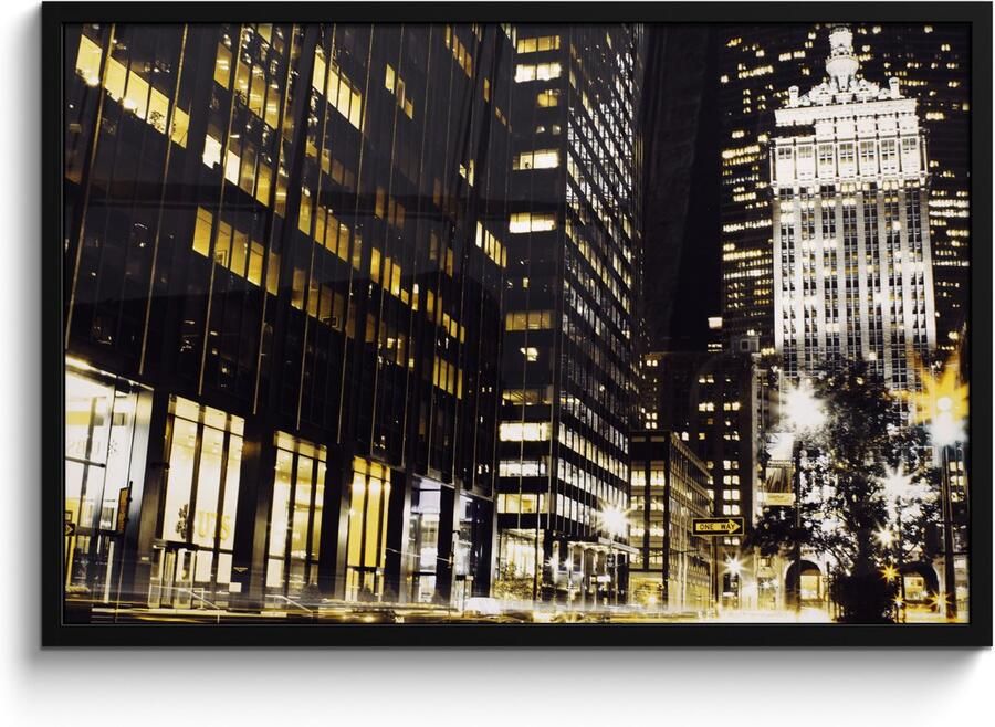 Poster in lijst Fotolijst 90x60 cm Posters New York Lamp Nacht Posterlijst zwart Decoratie Wanddecoratie woonkamer Muurdecoratie slaapkamer - Foto 2