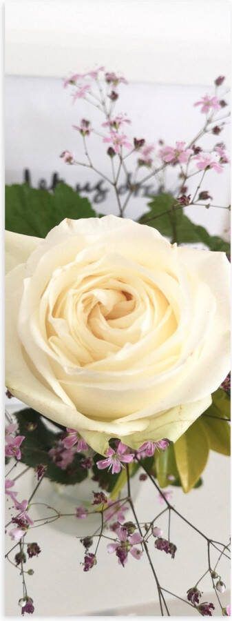 Poster (Mat) Bloemen Roos Bladeren Bureau Boeket Vaas 30x90 cm Foto op Posterpapier met een Matte look
