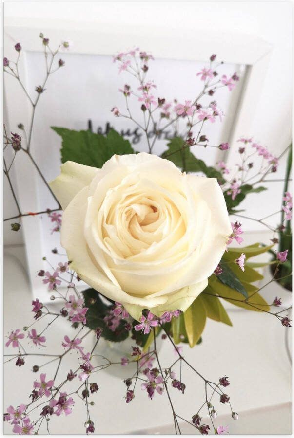 Poster (Mat) Bloemen Roos Bladeren Bureau Boeket Vaas 40x60 cm Foto op Posterpapier met een Matte look