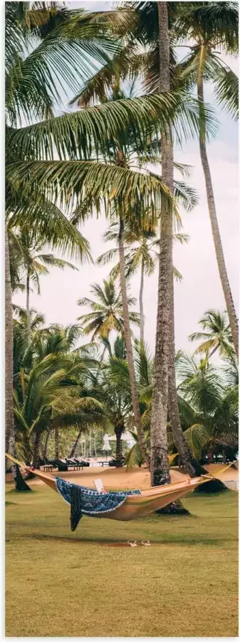 Poster (Mat) Hangmat tussen Palmbomen 40x120 cm Foto op Posterpapier met een Matte look