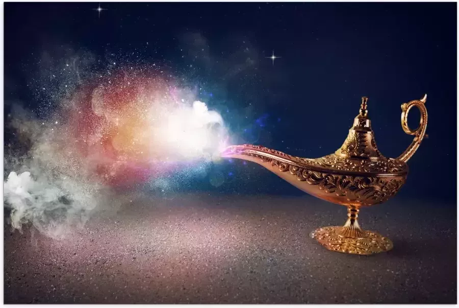 Poster (Mat) Magische Gouden Lamp met Kleurrijke Rook 60x40 cm Foto op Posterpapier met een Matte look