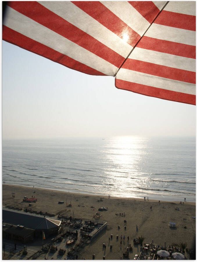 Poster (Mat) Strand Zee Zand Parasol Mensen Strandtent Zon 60x80 cm Foto op Posterpapier met een Matte look