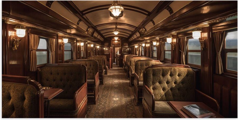 Poster (Mat) Trein Stoelen Hout Lampen 100x50 cm Foto op Posterpapier met een Matte look