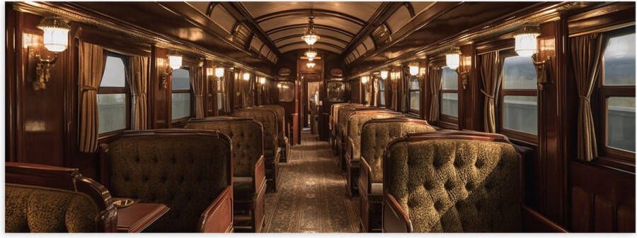 Poster (Mat) Trein Stoelen Hout Lampen 120x40 cm Foto op Posterpapier met een Matte look