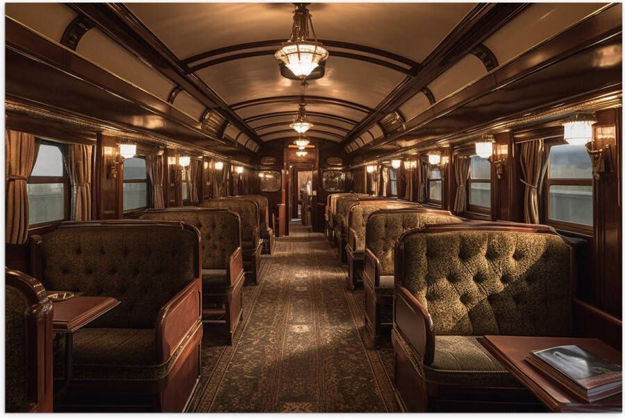 Poster (Mat) Trein Stoelen Hout Lampen 75x50 cm Foto op Posterpapier met een Matte look