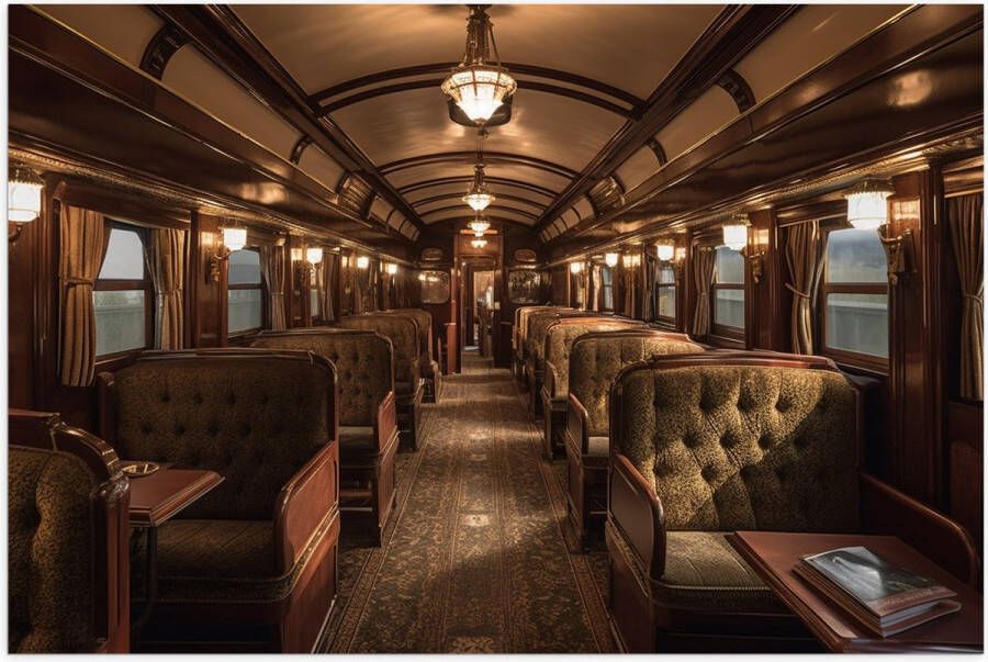 Poster (Mat) Trein Stoelen Hout Lampen 90x60 cm Foto op Posterpapier met een Matte look