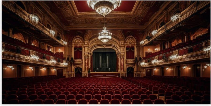 Poster (Mat) Zaal Podium Stoelen Publiek Lampen Lichten 100x50 cm Foto op Posterpapier met een Matte look