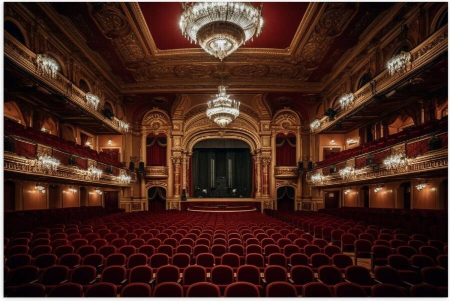 Poster (Mat) Zaal Podium Stoelen Publiek Lampen Lichten 105x70 cm Foto op Posterpapier met een Matte look