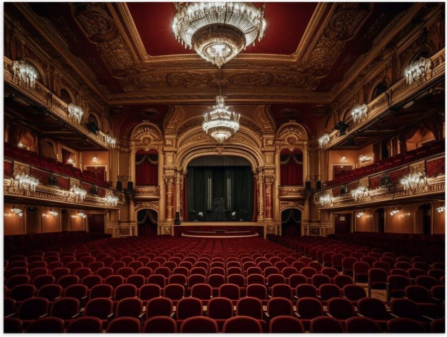 Poster (Mat) Zaal Podium Stoelen Publiek Lampen Lichten 40x30 cm Foto op Posterpapier met een Matte look