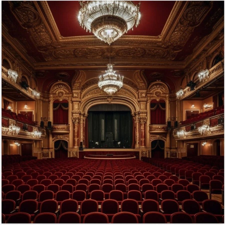 Poster (Mat) Zaal Podium Stoelen Publiek Lampen Lichten 50x50 cm Foto op Posterpapier met een Matte look