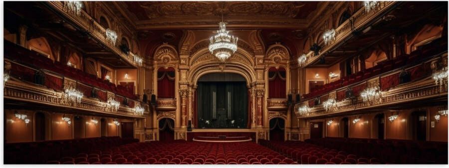 Poster (Mat) Zaal Podium Stoelen Publiek Lampen Lichten 90x30 cm Foto op Posterpapier met een Matte look