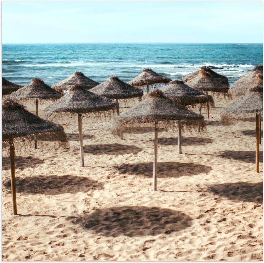 Poster (Mat) Zee Strand Zand Parasols 80x80 cm Foto op Posterpapier met een Matte look