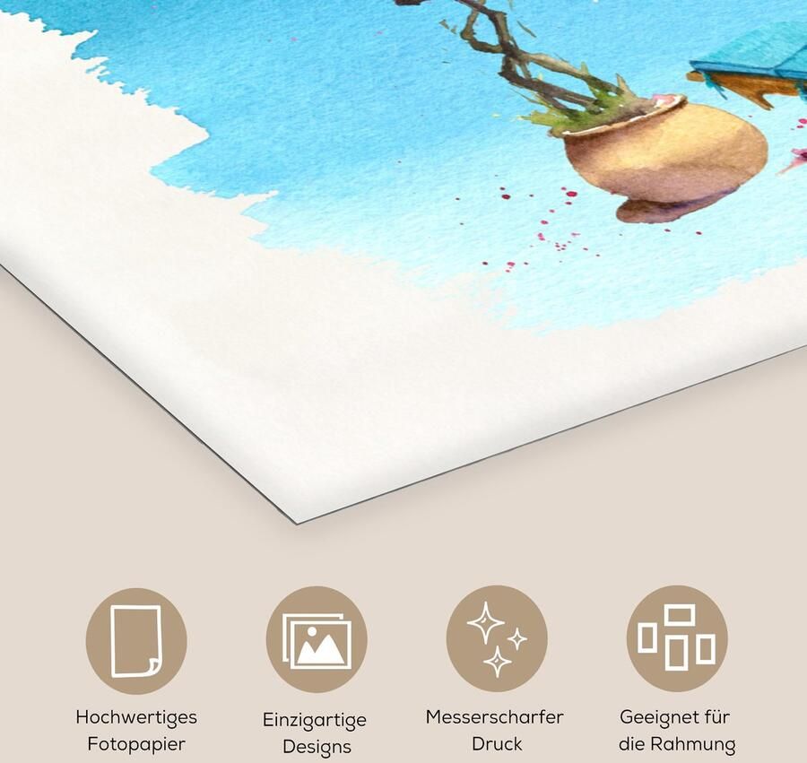 PosterMonkey Poster Strandstoel Bloemen Parasol Waterverf 180x120 cm XXL - Foto 2