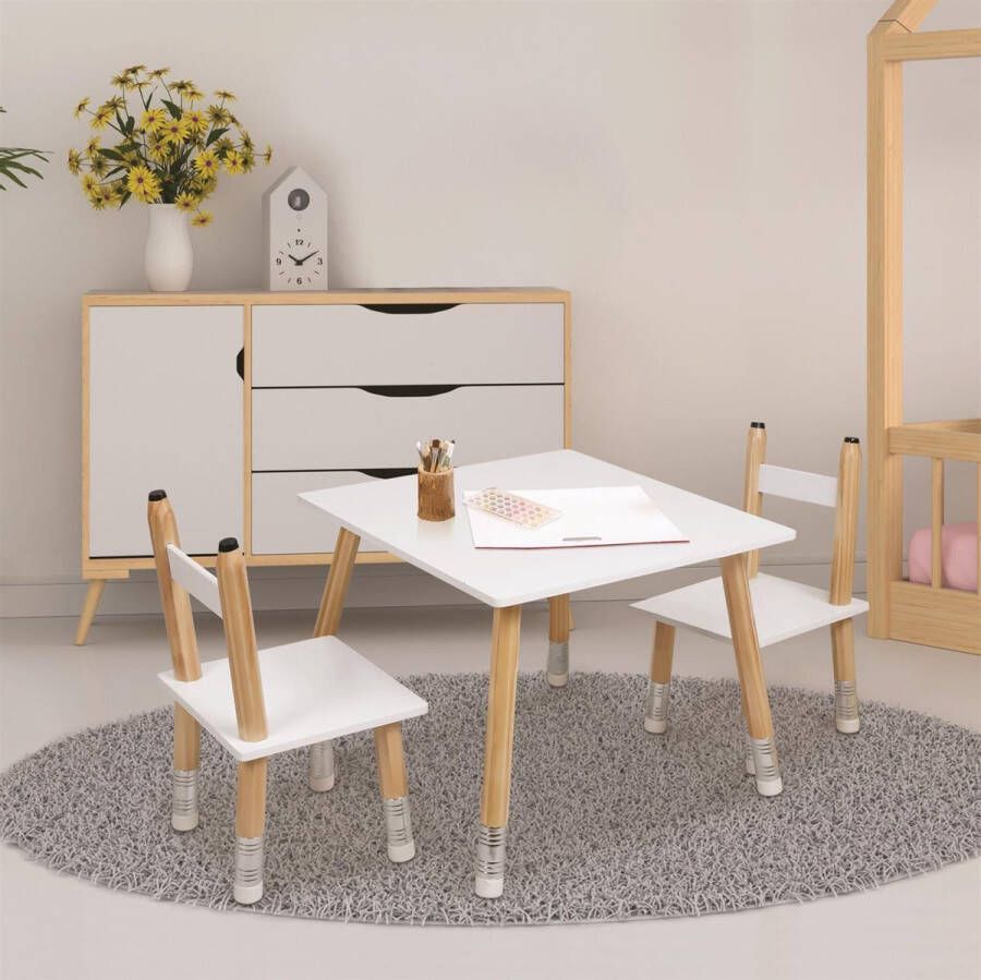 Potloden Kindertafel met 2 stoeltjes van hout voor kinderen Speeltafel Kleurtafel Zitgroep set