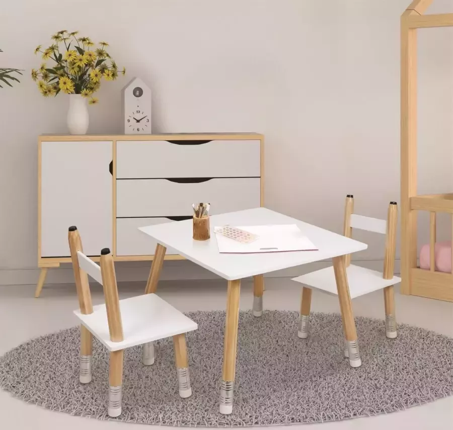 Potloden Kindertafel met 2 stoeltjes van hout voor kinderen Speeltafel Kleurtafel Zitgroep set