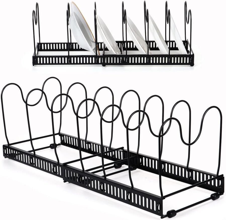 Pots & Pan Organizer for Cupboard Expandable Pot Holder with 7 Adjustable Dividers for Pots and Pans (Black)