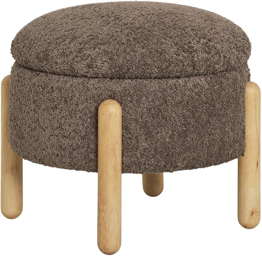 Pouf met opslag Bouclé Ottoman Brown Nature Footstest Extra opslagruimte 45 cm x 36 cm x 45 cm